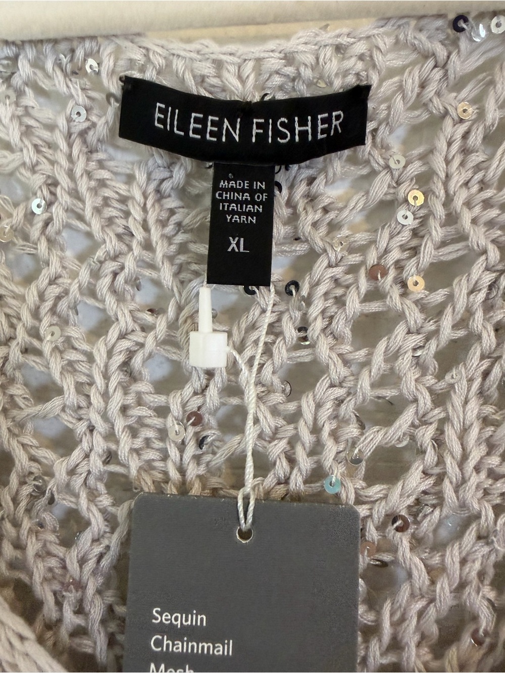 Eileen Fisher Sequin Chainmail Mesh Scoop Neck Tank Top Silver XL NWT Open Knit - Picture 3 of 8